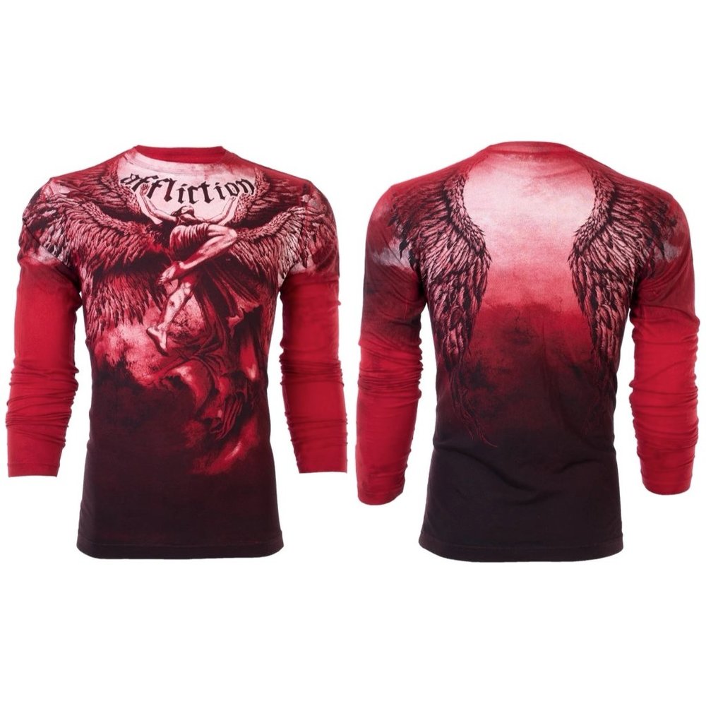 AFFLICTION Men's T-Shirt Long Sleeve UPWARD Wings Tattoo Biker Red